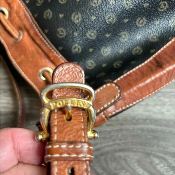 POLLINI Shoulder BUCKET bag Brown/Black  VINTAGE Leather heavy RRP £390 - Picture 8 of 10